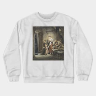Sick Man in Bed with a Wife and Two Children Next to Him by Ary Scheffer Crewneck Sweatshirt